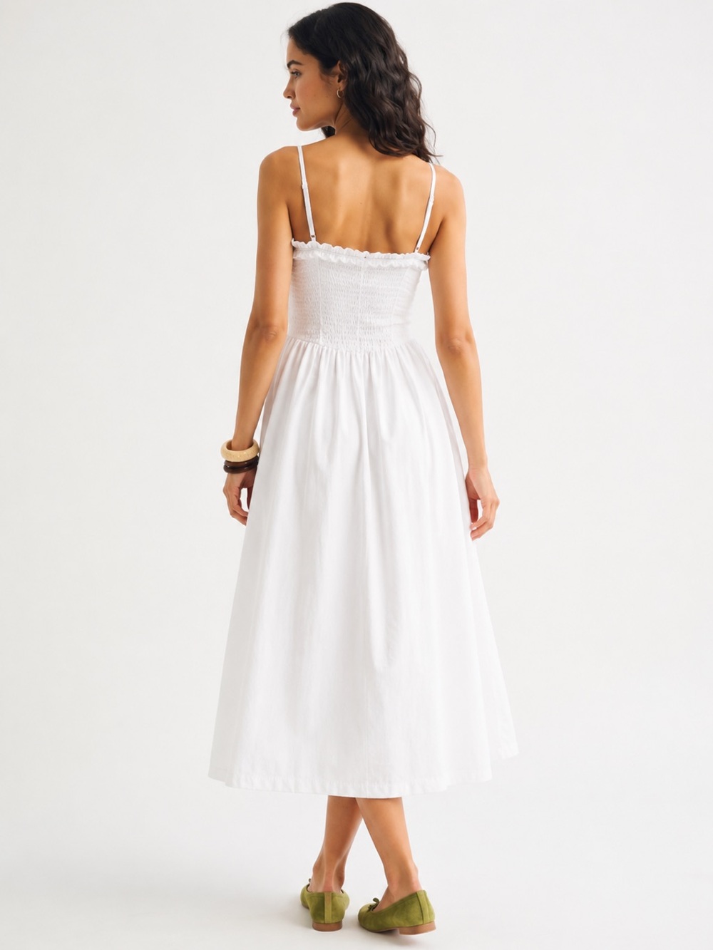 Japa White Smocked Cotton Maxi Dress Ruffle Trim Cottagecore S - Picture 2 of 8